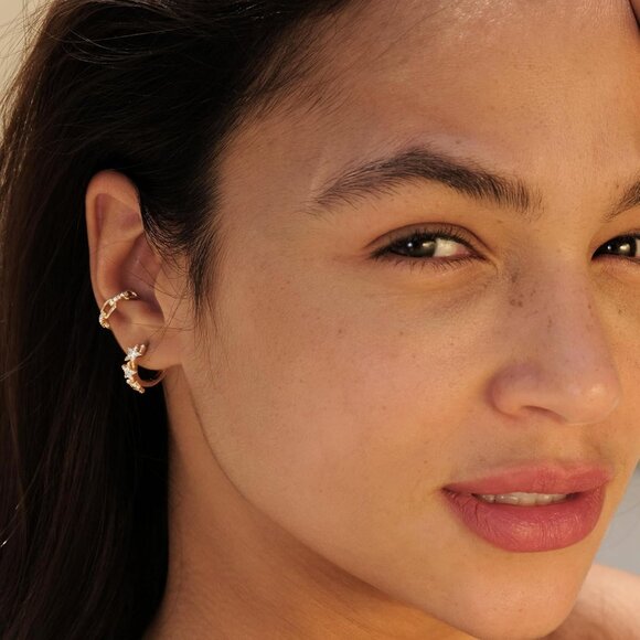 Cubic Zirconia Huggie Earrings 14k Gold Plated Tiny Earrings Small Huggie Hoop E - Picture 3 of 9